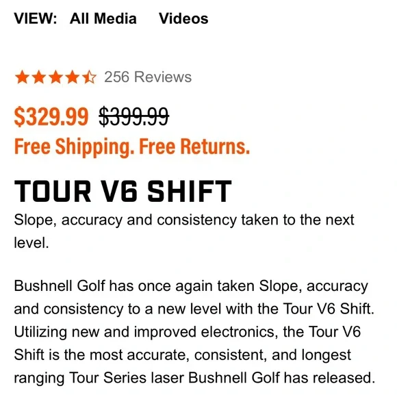 Bushnell Tour V6 Shift Rangefinder - White & Orange - Picture 2 of 9